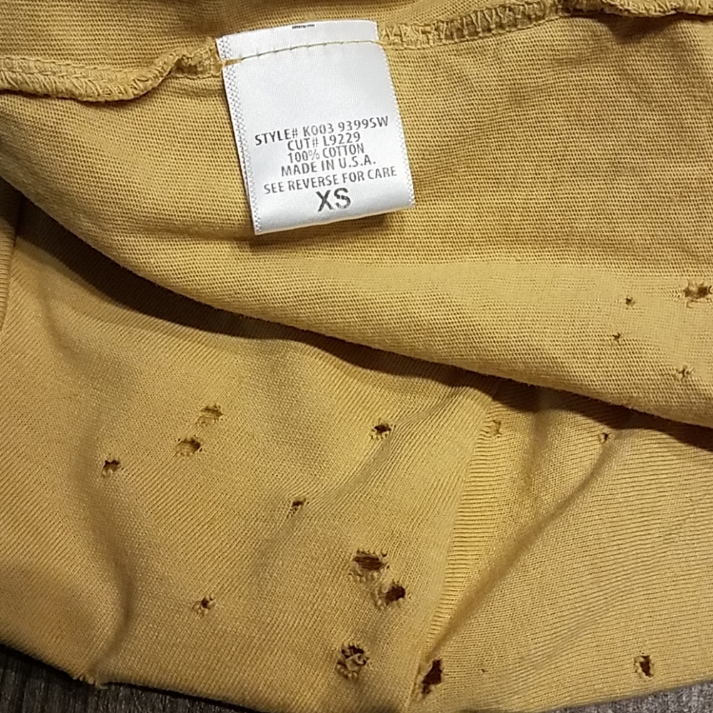 Emma & Sam Mustard T-Shirt Tee XS Cotton Distressed